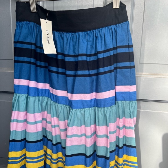 NWT‎ On 34th striped tiered maxi colorful skirt size 2, 100% cotton - Picture 2 of 9